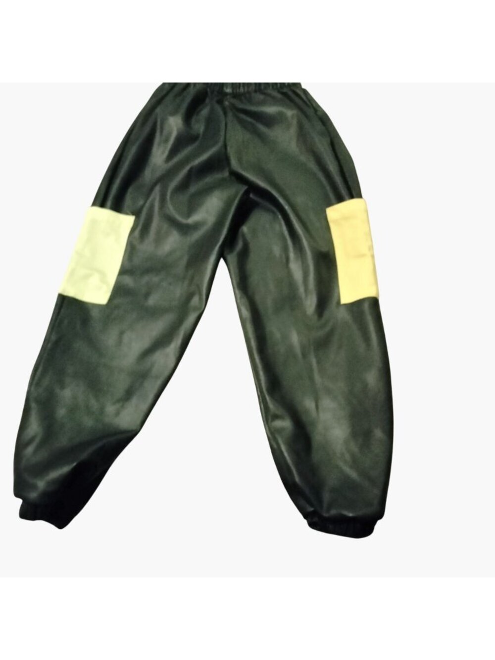 Weissman Kids Dance Pants Black Faux Leather Yellow Pockets Size  7
